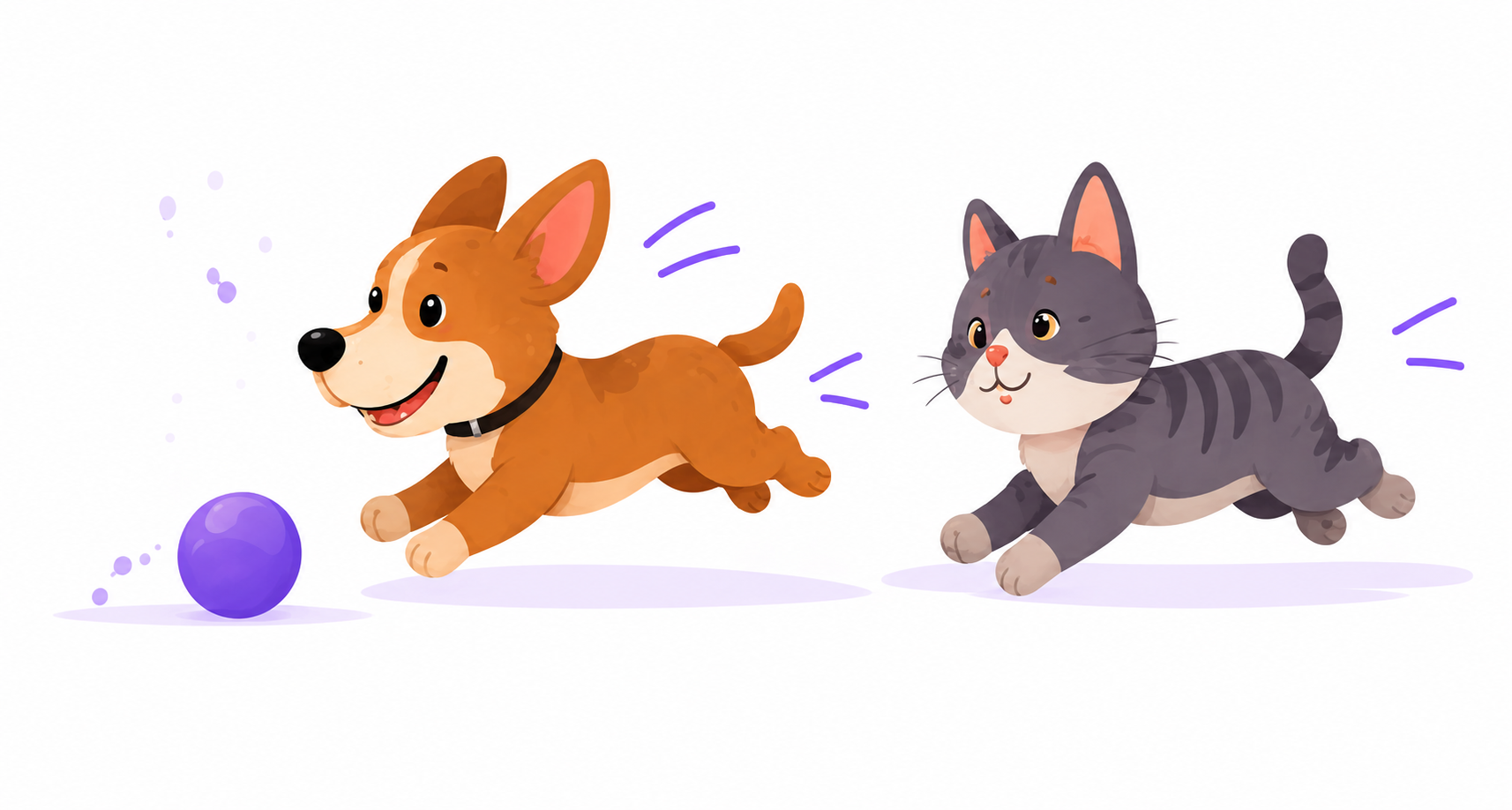 Illustration of a dog and cat playing together