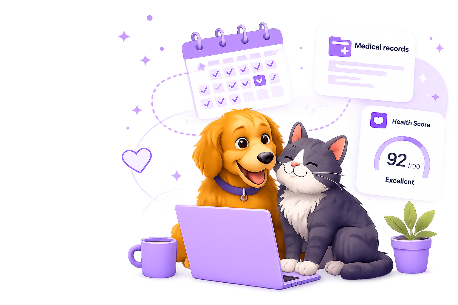 Dog and cat with PetSense health records and calendar cards